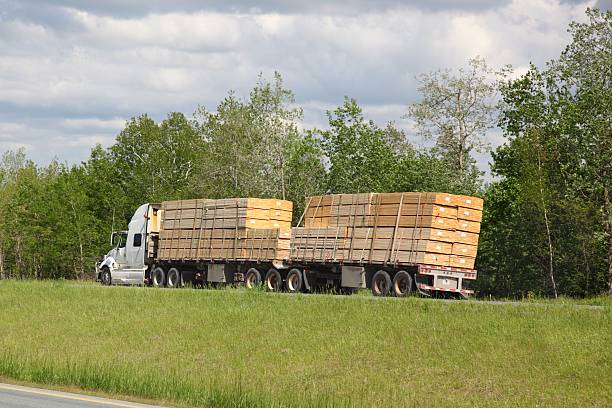 istock Semi-truck with a load of lumber 532019815