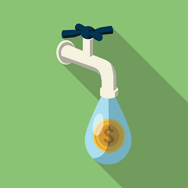 Dripping Tap with Coins Dripping Tap with Coins Faucet stock illustrations