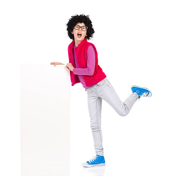 istock Nerdy girl posing with a placard 532020927