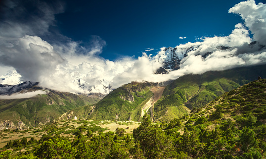 Beautiful Asian landscape, bright colors, pristine nature. Nepal