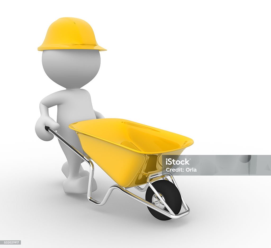 Wheelbarrow 3d people - man, person with a wheelbarrow. Construction worker 2015 Stock Photo