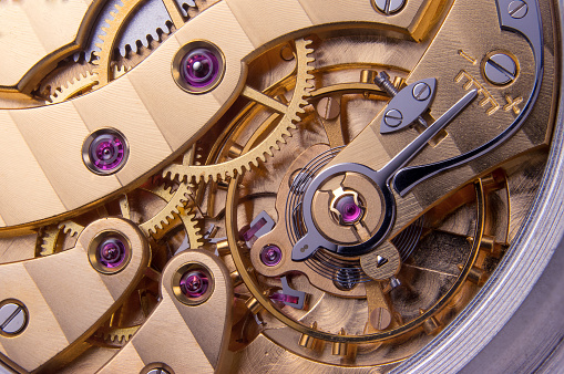 detail shot of a pocket watch clockwork, 