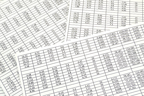 fundo dos números em folhas de papel - business data spreadsheet chart imagens e fotografias de stock