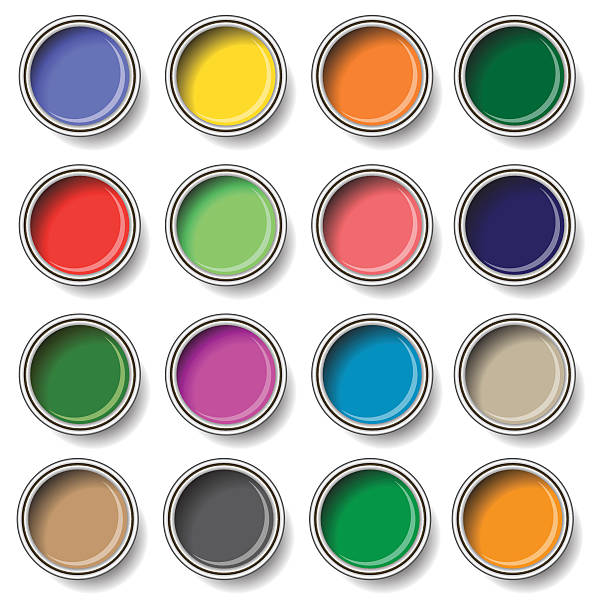 oil paint buckets colorful illustration  with  oil paint buckets  on white background spinning top stock illustrations