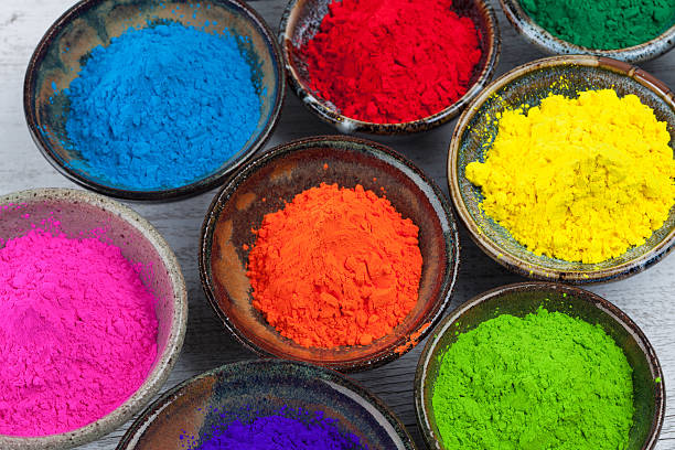 istock ceramic bowls with Holi powder closeup 532027930