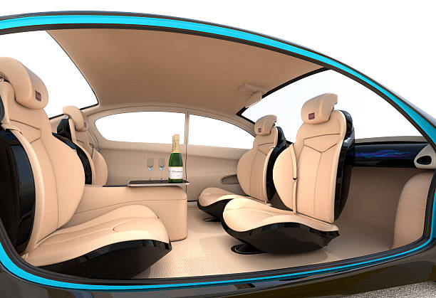istock Autonomous car interior concept. Luxury interior serve cool drink service 532029284