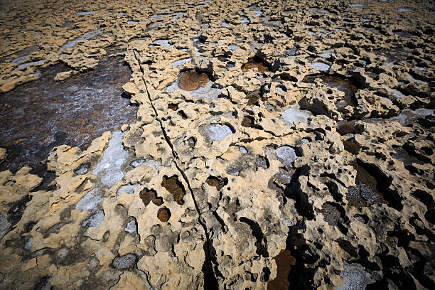 Xlendi, Gozo, Malta: Eroded sandstone cliffs near the small fishing village of Xlendi