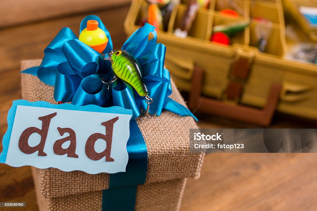 Fathers Day Fishing Gift Box For Dad Lures Tackle Box Stock Photo -  Download Image Now - iStock