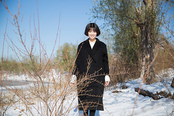 istock girl wearing a black winter coat 532033778