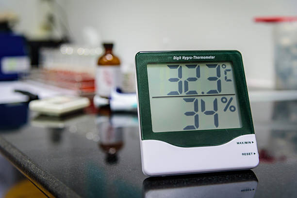 Digital hygro thermometer in laboratory Digital hygro thermometer in laboratory hygrometer photos stock pictures, royalty-free photos & images