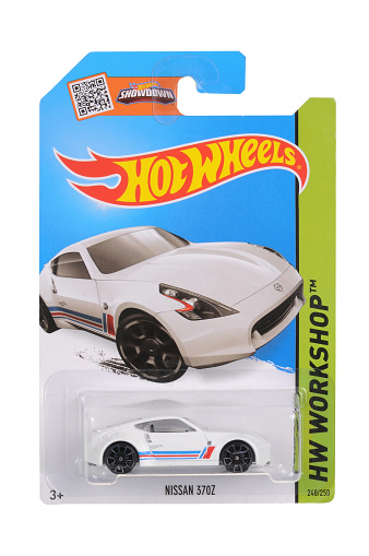 Adelaide, Australia - May 14, 2016:An isolated shot of an unopened Nissan 370Z Hot Wheels Diecast Toy Car. Replica Vehicles made by Hot Wheels are highy sought after collectables.