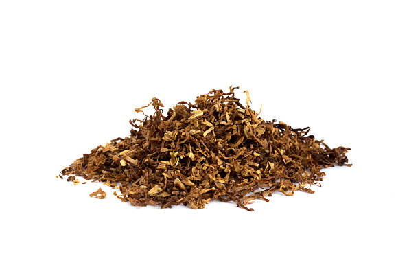 mucchio di secco tabacco da pipa su bianco - tobacco foto e immagini stock