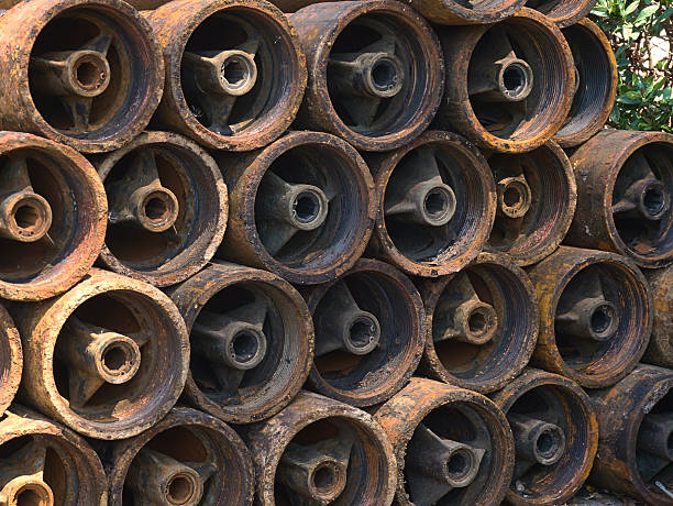 istock rust pipes, equipment for build artesian well 532042260
