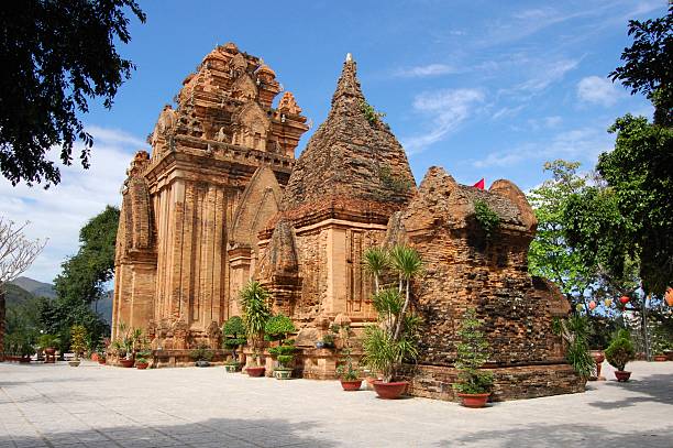 The ancient Po Nagar Cham towers in Nha-Trang, under blue sky. The historical temple complex is a landmark of the city.