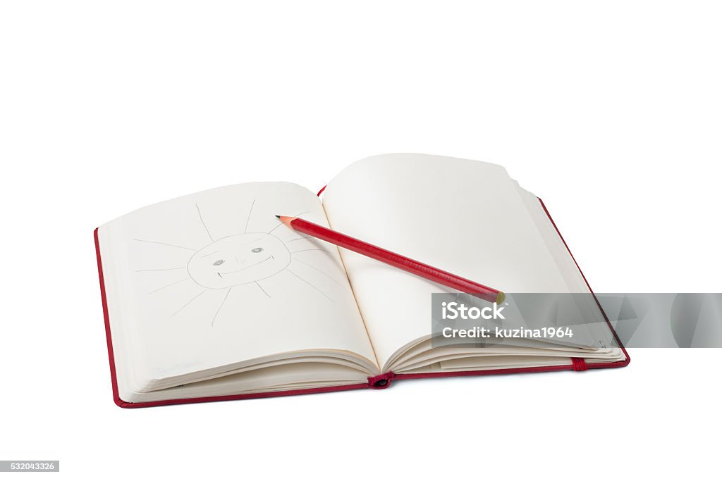 stationery notebook and pencil isolated on white background Note Pad Stock Photo