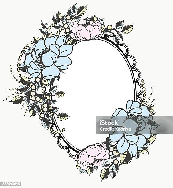 Oval Floral Frame Template Stock Illustration - Download Image Now - Abstract, Copy Space, Decoration