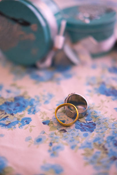 istock Gold wedding rings engraved for newlyweds 532047594