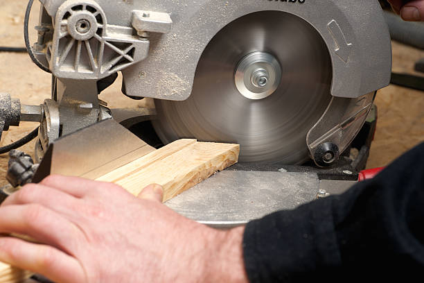 istock Carpenter working. Carpenter tools on wooden table with sawdust. 532047866