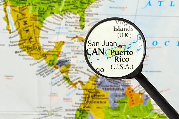 map of Commonwealth of Puerto Rico map of Commonwealth of Puerto Rico through magnifying glass puerto rico photos stock pictures, royalty-free photos & images