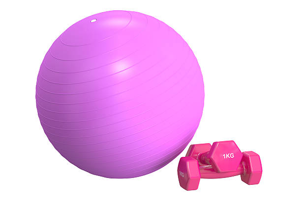 istock Pink Fitball and dumbbells, 3D rendering 532052218
