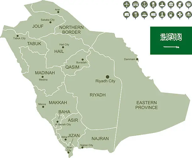 Vector illustration of Map of Saudi Arabia