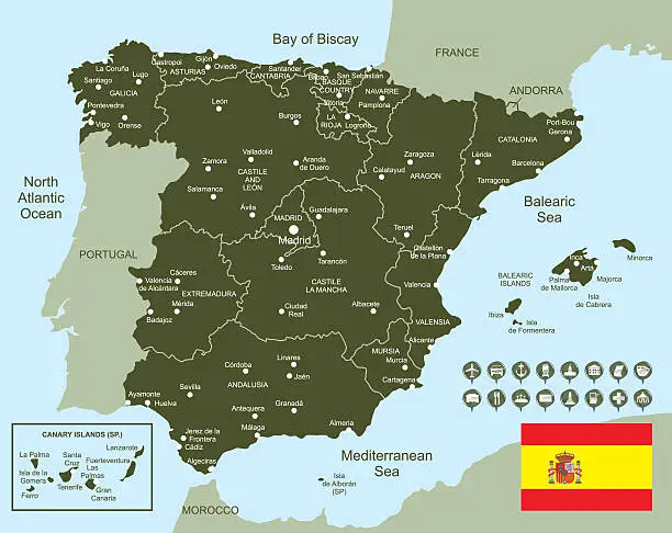 Vector illustration of Map of Spain