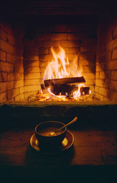 istock Bowl of soup on fireplace background. 532053453