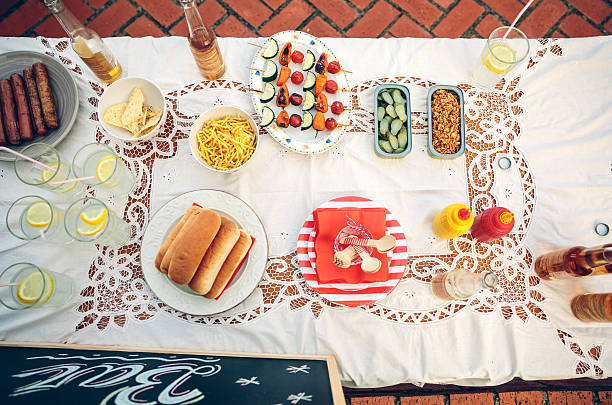 istock Table with food and drinks in summer party 532055294