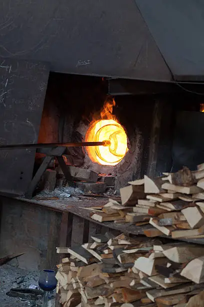 Glass blowing process in Murano