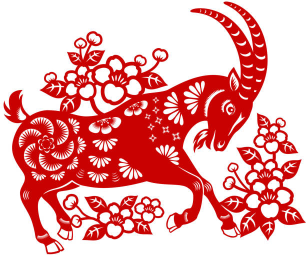 illustrations, cliparts, dessins animés et icônes de nouvel an chinois avec chèvre papier d'art - année du mouton