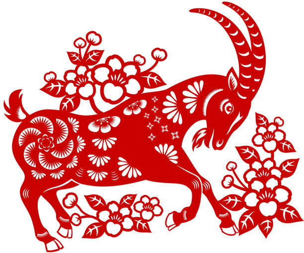 Chinese New Year Goat Paper-cut Art Year of the Goat paper-cut art. EPS10. year of the sheep stock illustrations