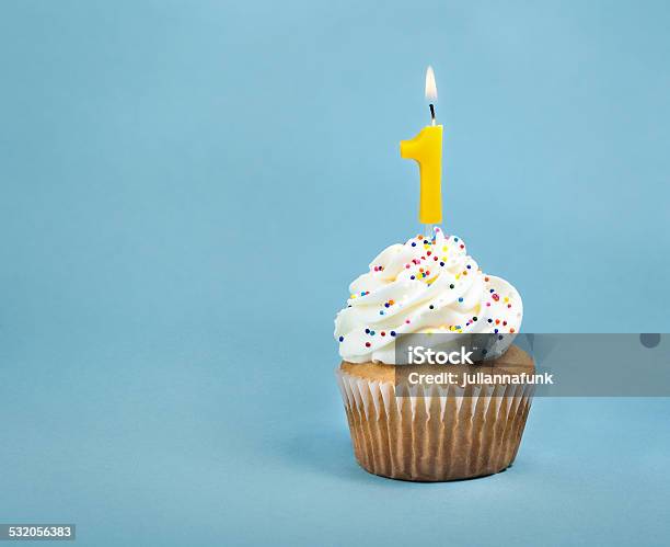 Birthday Cupcake Stock Photo - Download Image Now - Number 1, Single Object, Candle