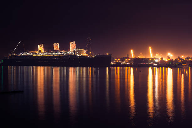 Long Beach, USA - January 11, 2015: The Queen Mary in Christmas lights.  Visit www.queenmary.com for history and information on hotel and events.