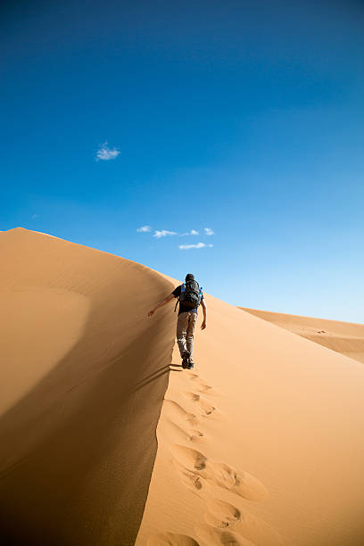 istock One person climbing big dune in the desert 532057067