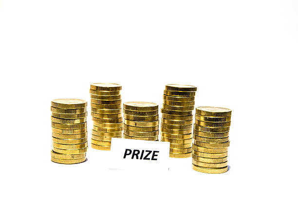 istock Prize sign at coin piles 532057369