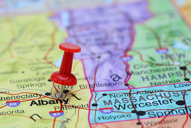 istock Albany pinned on a map of USA 532057615