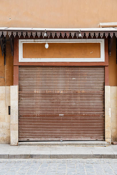 istock Closed shop.Corrugated door. 532057826