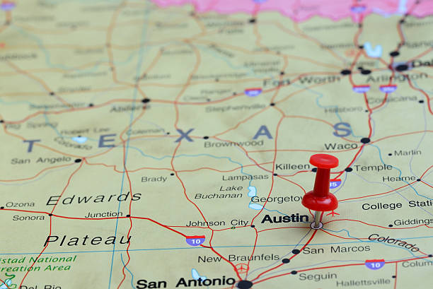 istock Austin pinned on a map of USA 532057865