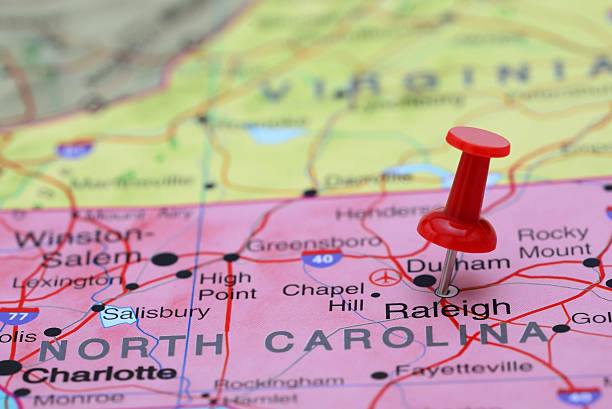 istock Raleigh pinned on a map of USA 532057881