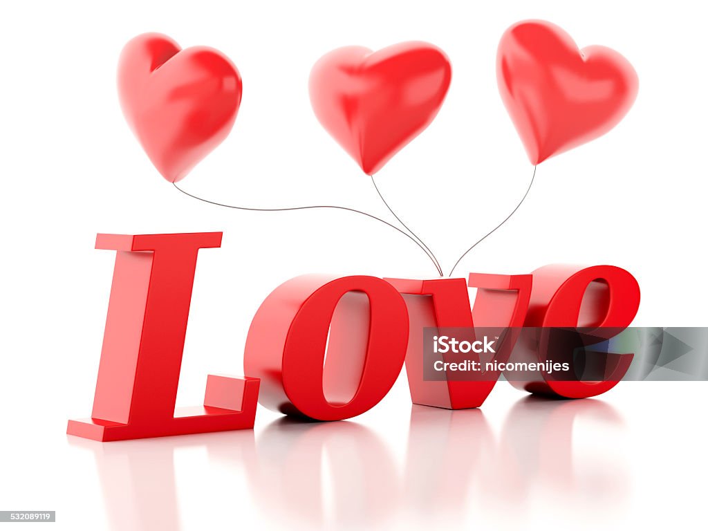 3d red love with heart balloons. Valentine's day concept isolate 3d renderer illustration. red love with heart balloons. Valentine's day concept isolated on white background. 2015 Stock Photo