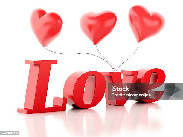 3d Red Love With Heart Balloons Valentines Day Concept Isolate Stock Photo - Download Image Now