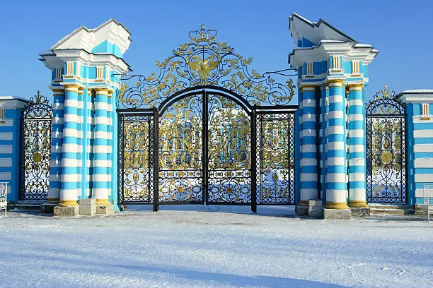 Gate of the Catherine Palace, Catherine Park, Tsarskoye Selo, Pushkin, Saint Petersburg, Russia