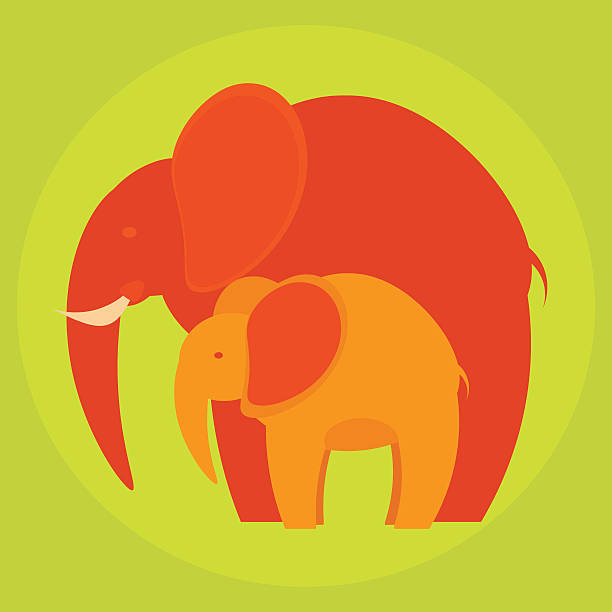 слон семьи на плоской подошве - backgrounds elephant illustration and painting india stock illustrations