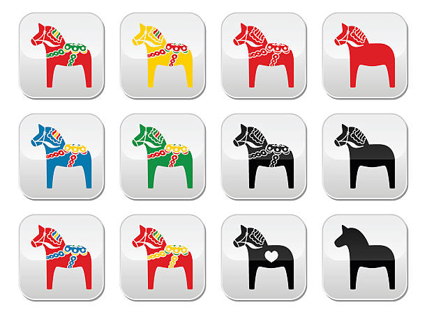 шведская далекарлийская, dala лошадь вектор кнопки набор - dala horse stock illustrations