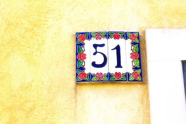 istock Fancy Floral Number 51 Ceramic Street Address Tile, Yellow Wall 532106396