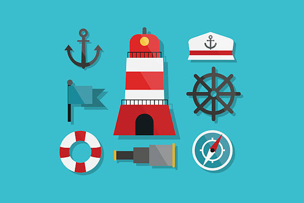 ilustrações, clipart, desenhos animados e ícones de mar e projeto náutico fuzileiro naval ícones tv - buoy anchored sea wave