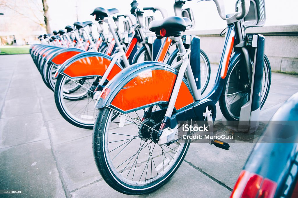 Rental bikes Rental bikes in London, England. Bicycle Stock Photo