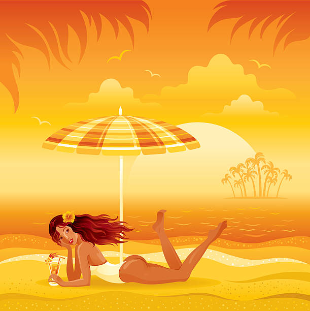 plaża tło z pięknym tan dziewczyna - sensuality party sun sunlight stock illustrations
