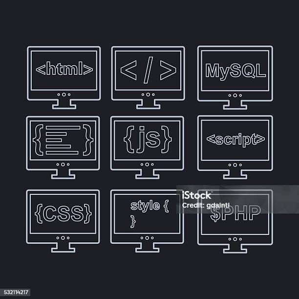 Webentwicklungsymbole Wie Html Und Css Tag Mysql Kurven Stock Vektor ...