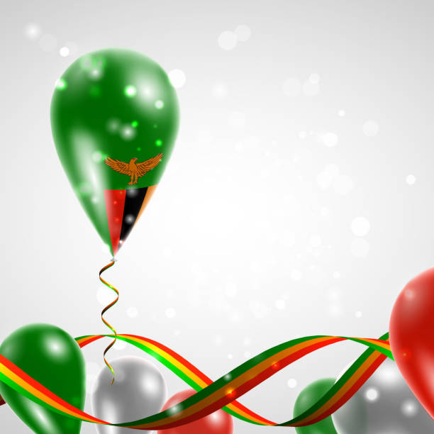 Flag of Zambia on balloon Flag of Zambia on balloon. Celebration and gifts. Ribbon in the colors of the flag are twisted under the balloon. Independence Day. Balloons on the feast of the national day. zambia flag stock illustrations